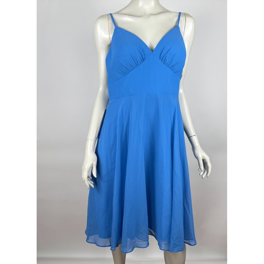 Azazie Emmy Dress Women 12 NWTSleeveless Lined Zip Closure Pocket Polyester Blue